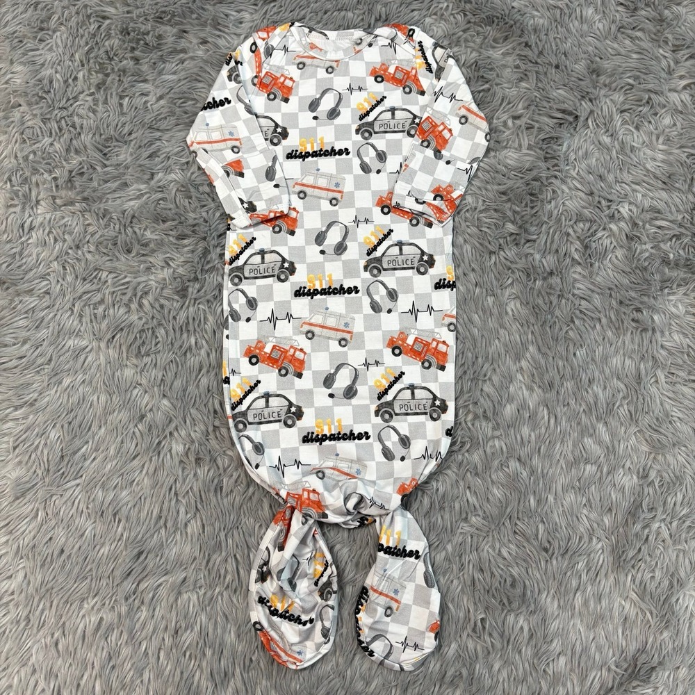 Miller & Co. 911 Dispatcher Checkered Baby Knot Gown Bamboo 0-3 Months Unisex
